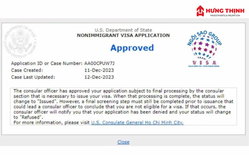 Hệ thống CEAC sẽ hiển thị kết quả về tình trạng visa Mỹ của bạn